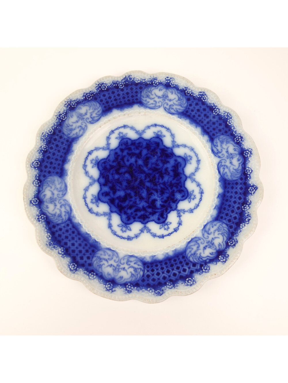 Antique WH Grindley Marlborough No Gold Flow Blue 9” Plate Staffordshire England